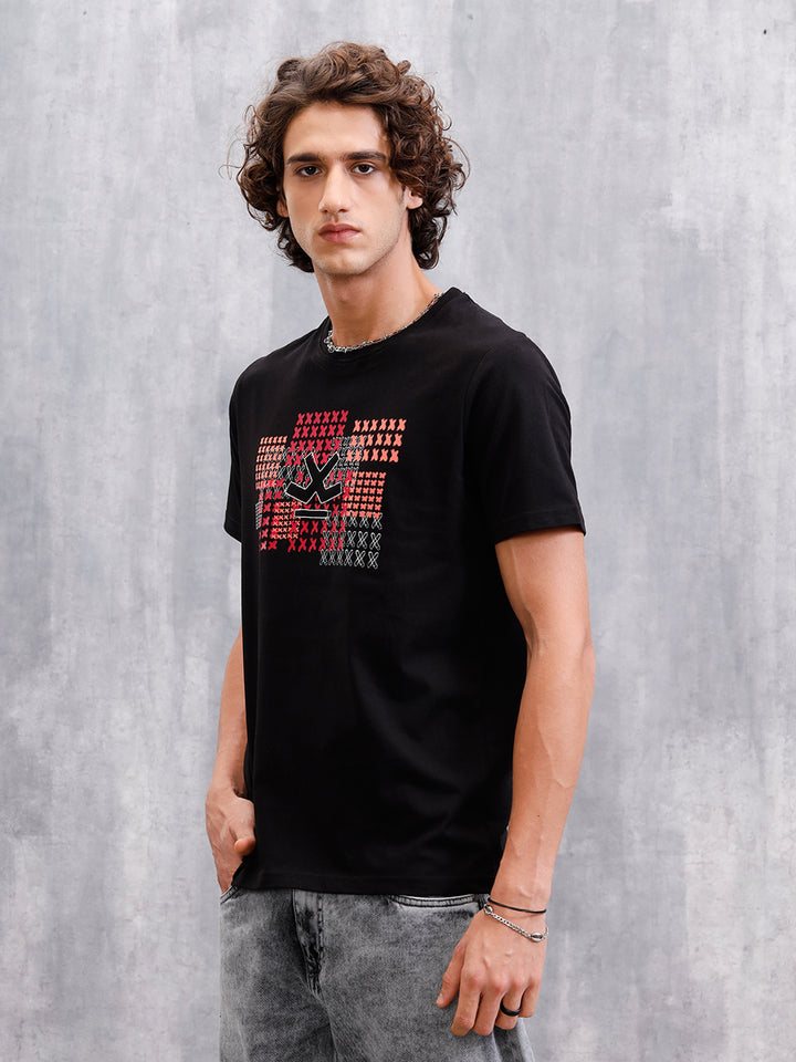 Cross Stitch Inspired Brand Carrier With Embroidery And Print | Black