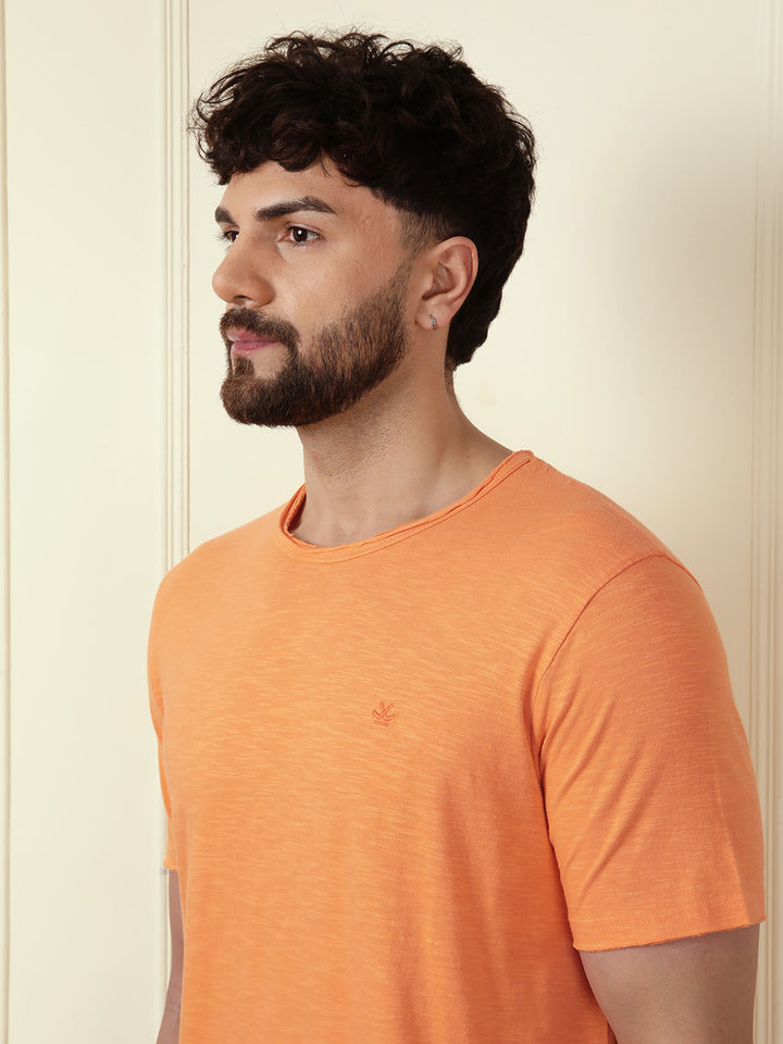 Solid Orange Crew Neck T-Shirt