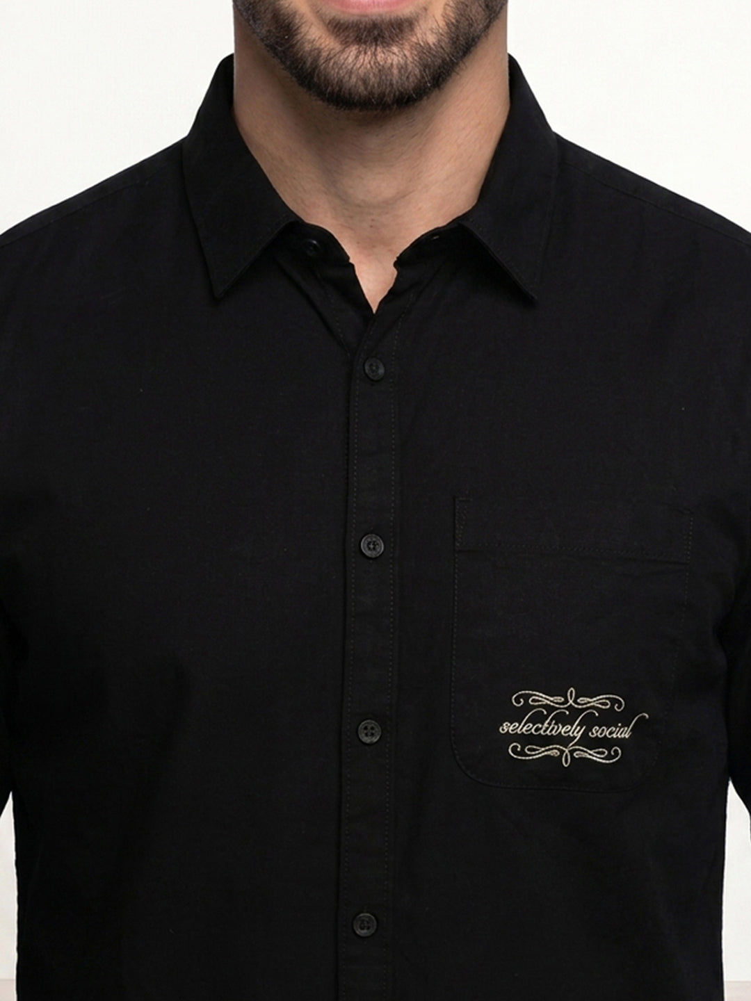 Comfort Fit Placement Printed Shirt | Black