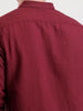 Slim Fit Mandrin Collar Linen Blend Shirt  | Wine