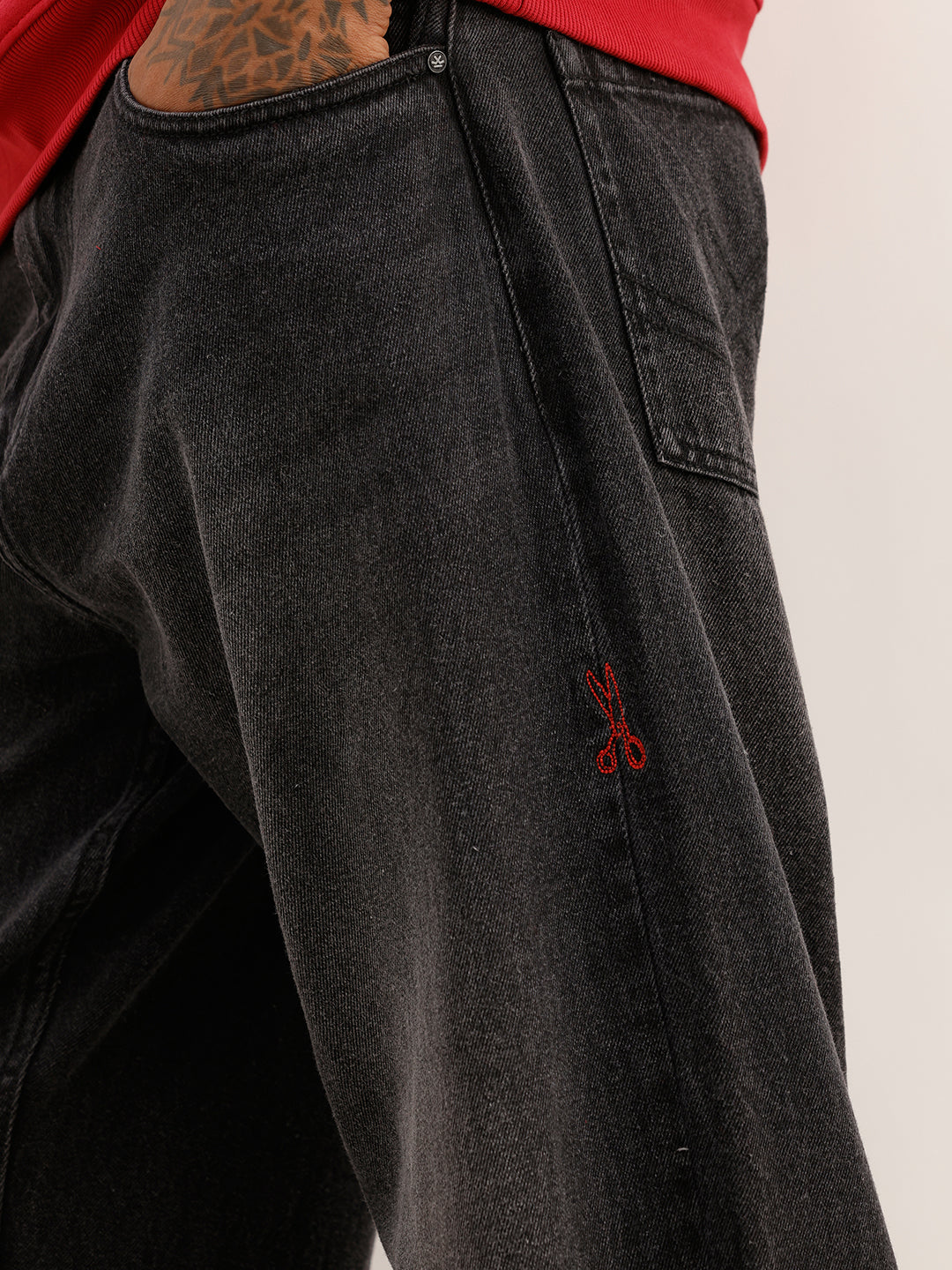 Faded Loose Fit Denim Cargo | Black