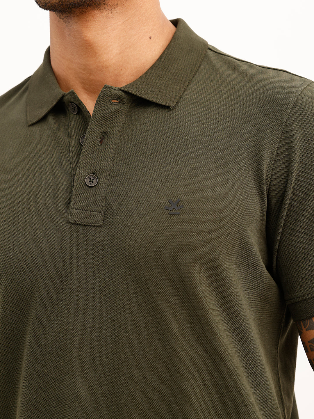 Solid Regular Fit Full Sleeve Polo T-Shirt | Olive