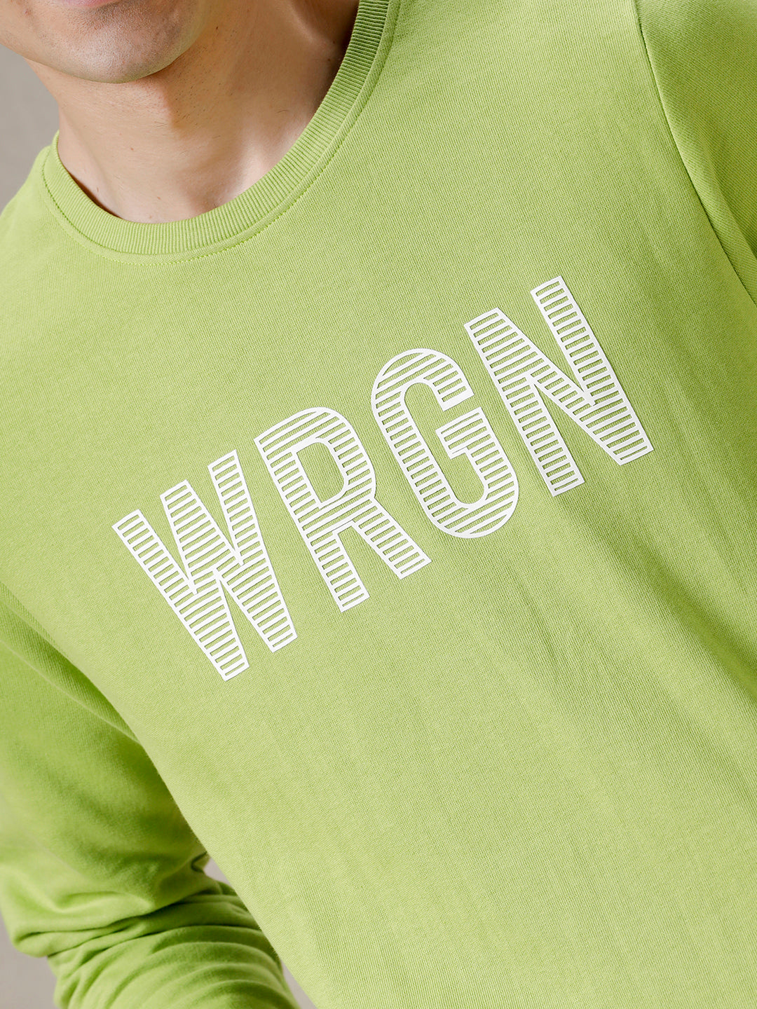 Wrogn Print Pullover Green Sweatshirt