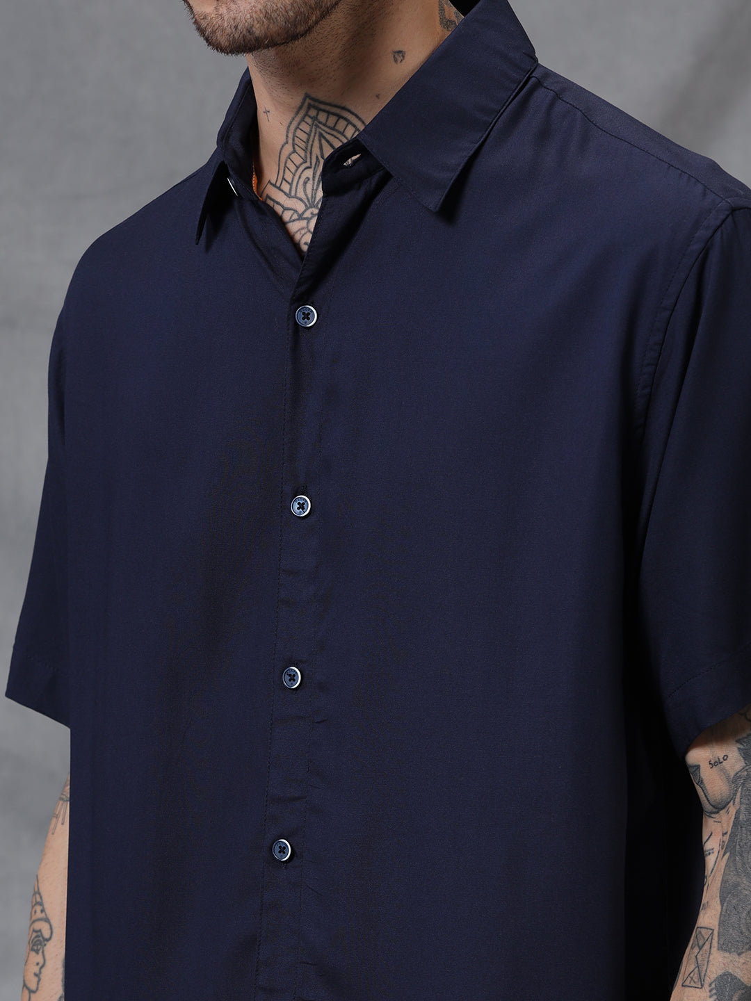 Solid Dark Blue Viscose Shirt