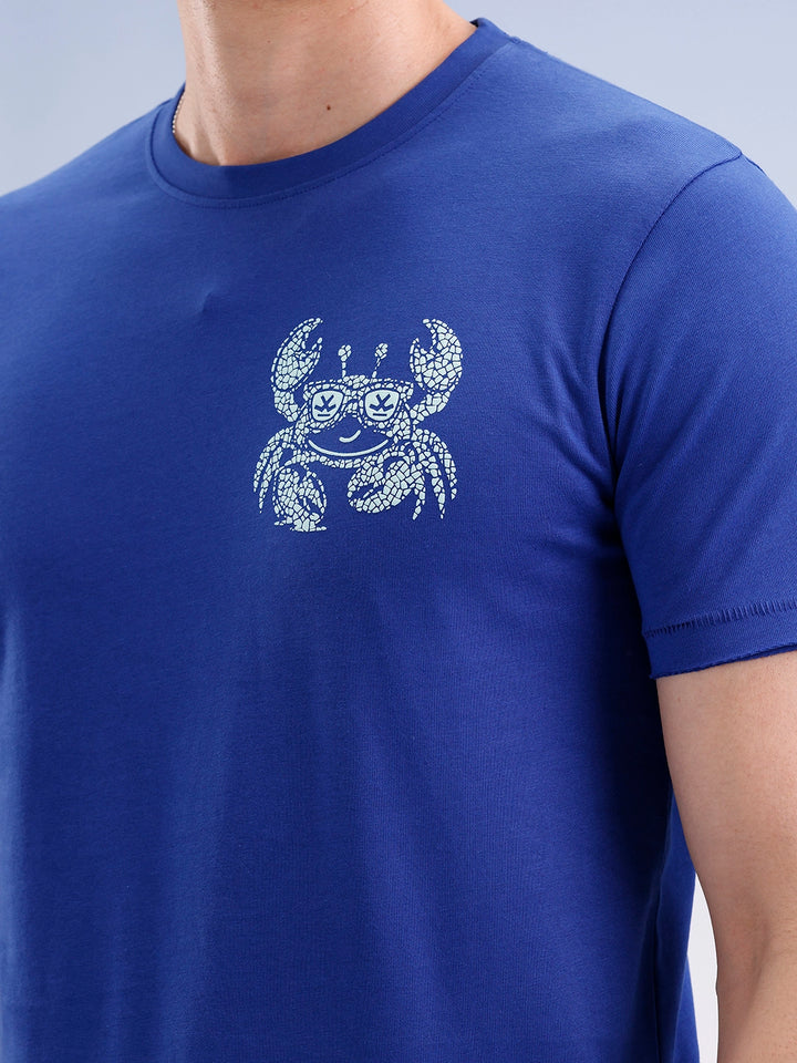 Slim Fit Placement Printed T-Shirt  | Blue