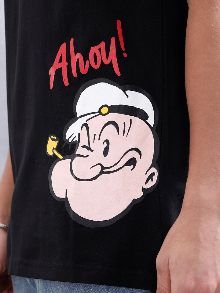 Casual Men’s Comfort Fit T-Shirt Featuring Popeye | Black