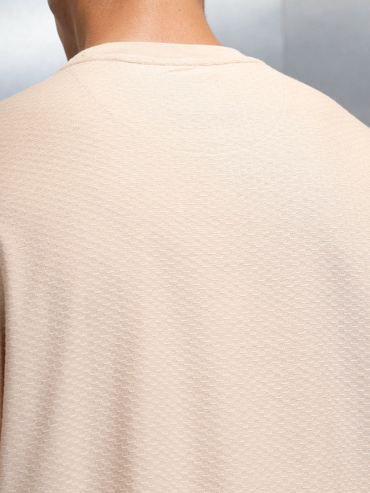Textured Men's Casual Oversized Fit T-Shirt | Beige