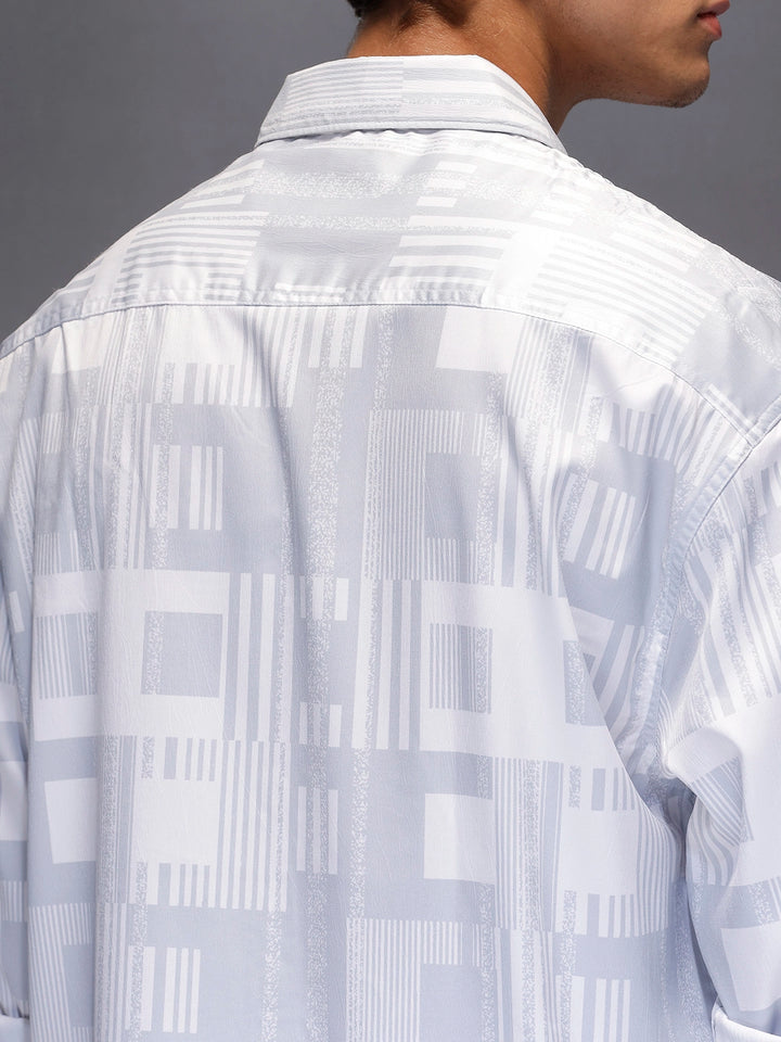 Men's Casual Oversized Abstract Printed Shirt  |  Grey