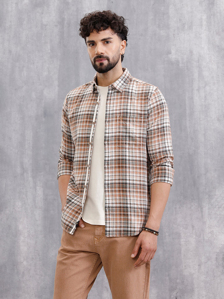 Slim Fit Check Shirt In Special Slub Weave | Rust