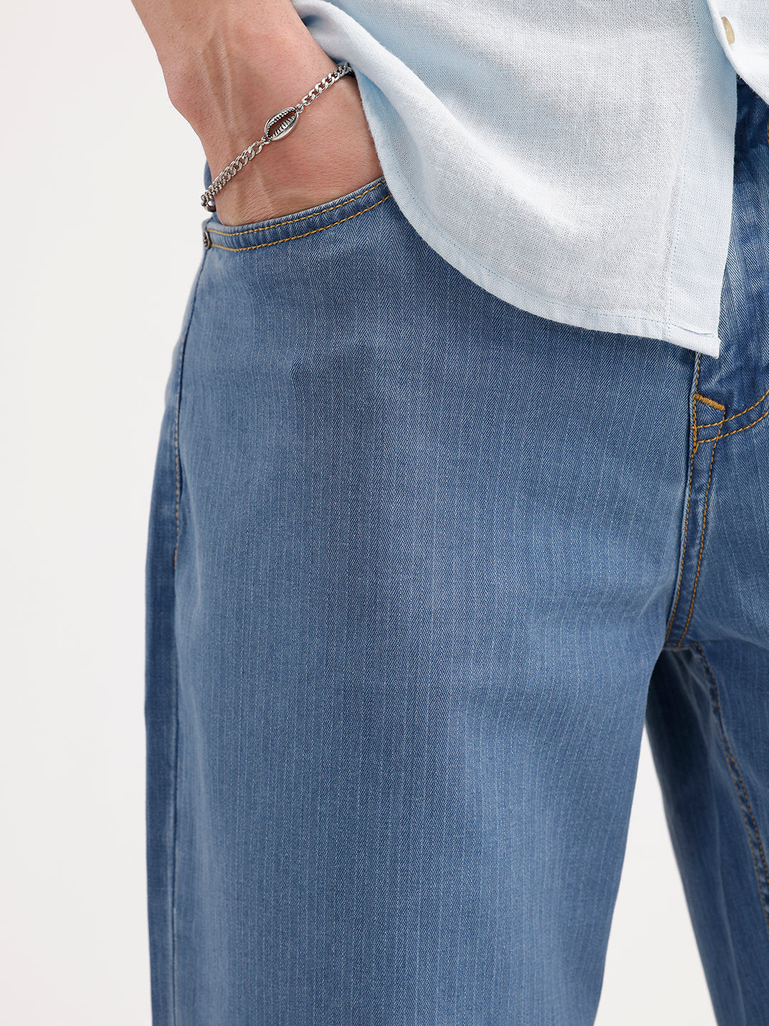 Loose Fit Textured Denim Jeans | Light Blue