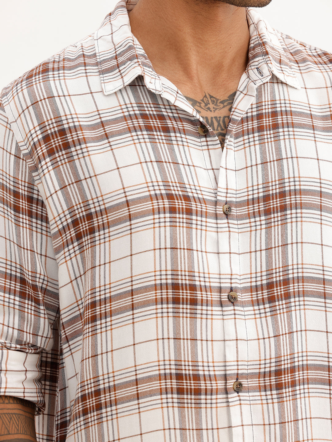 Slim Fit Checkered Full Sleeve Shirt | White
