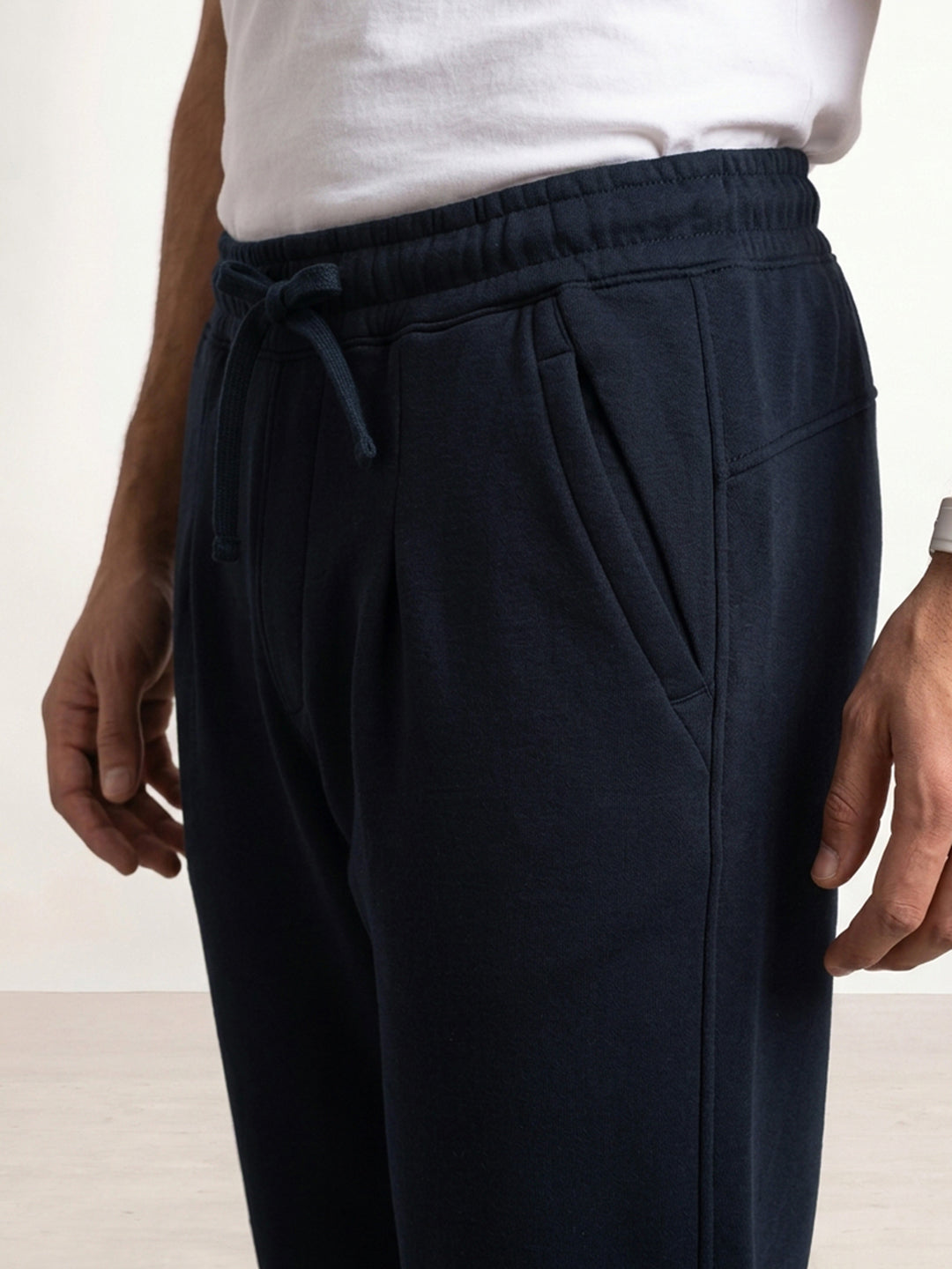 Solid Loose Fit Pleated Jogger | Navy Blue