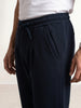 Solid Loose Fit Pleated Jogger | Navy Blue