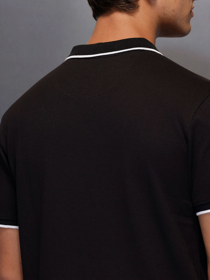 Classic Tipping Collar Polo T-Shirt   |  Black