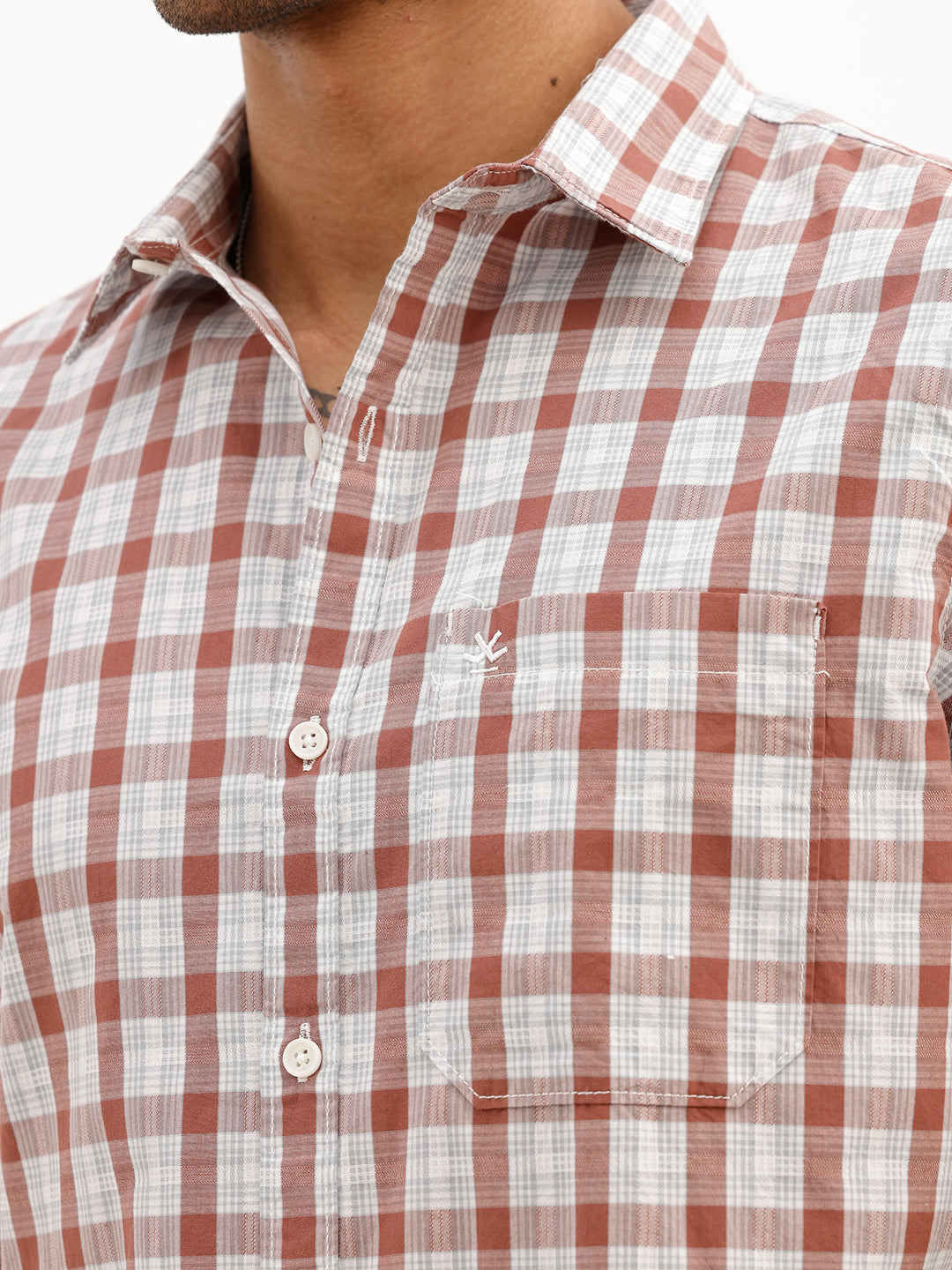 Classic Slim Fit Checkered Shirt | Rust