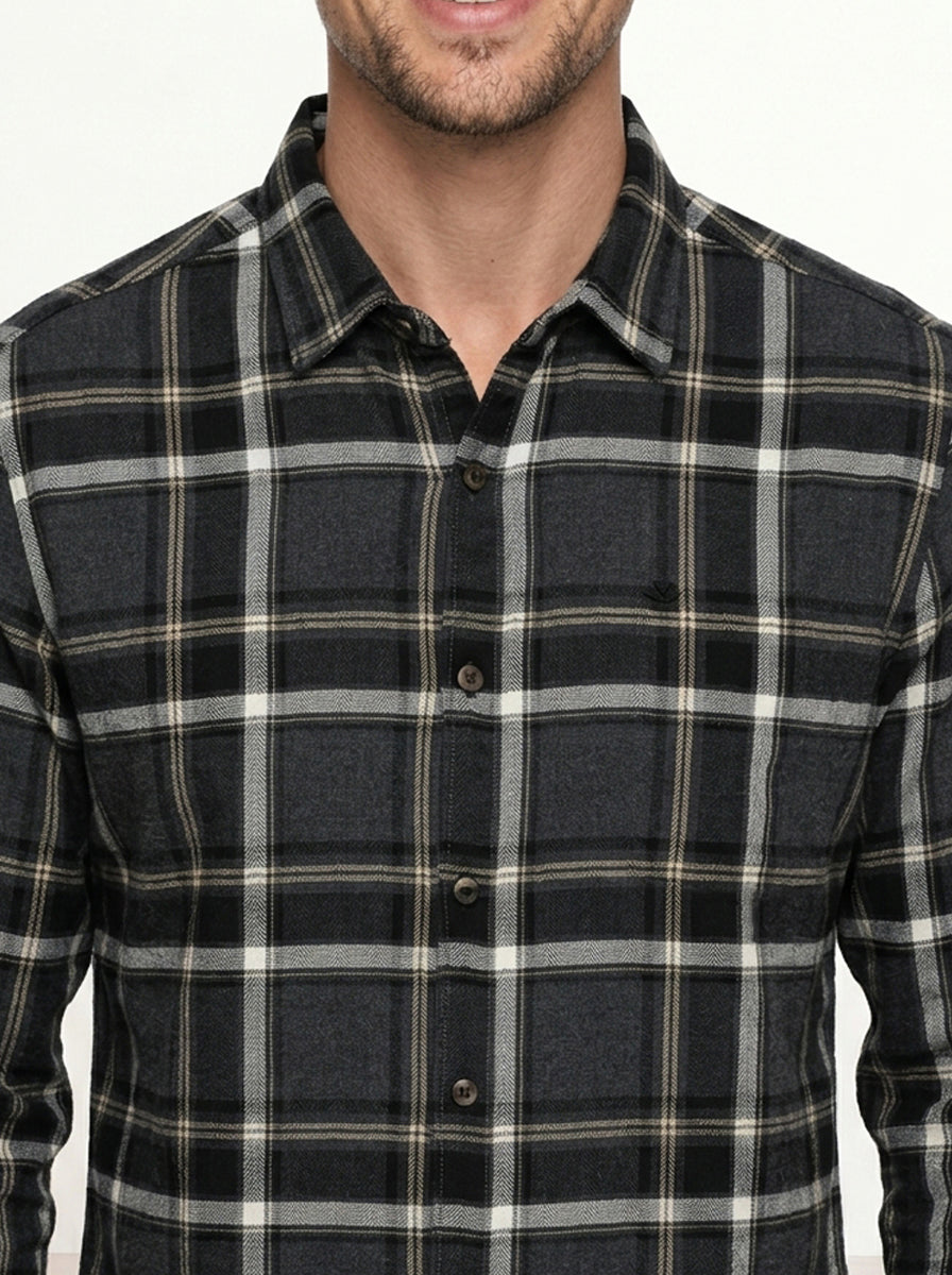 Comfort Fit Checkered Full Sleeve Shirt | Dark Grey