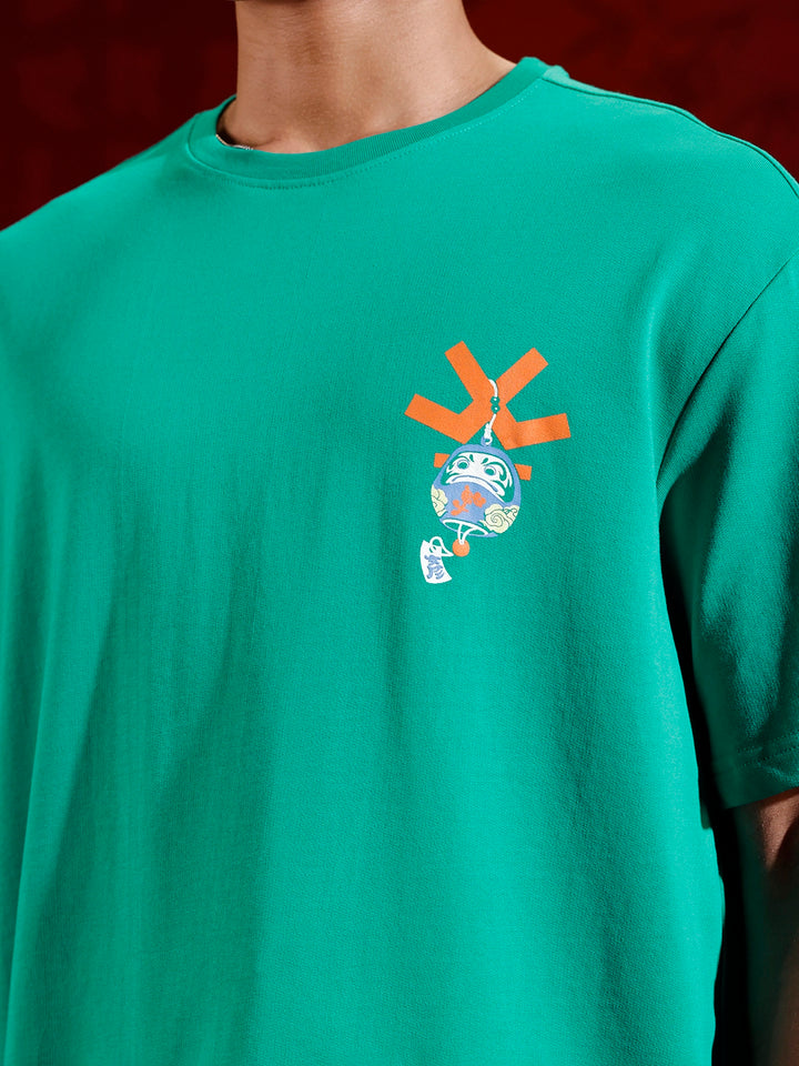 Playful chest print oversized T-shirt | Green