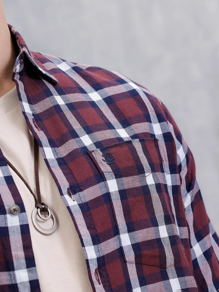 Pure Cotton Checkered Shirt | Brown