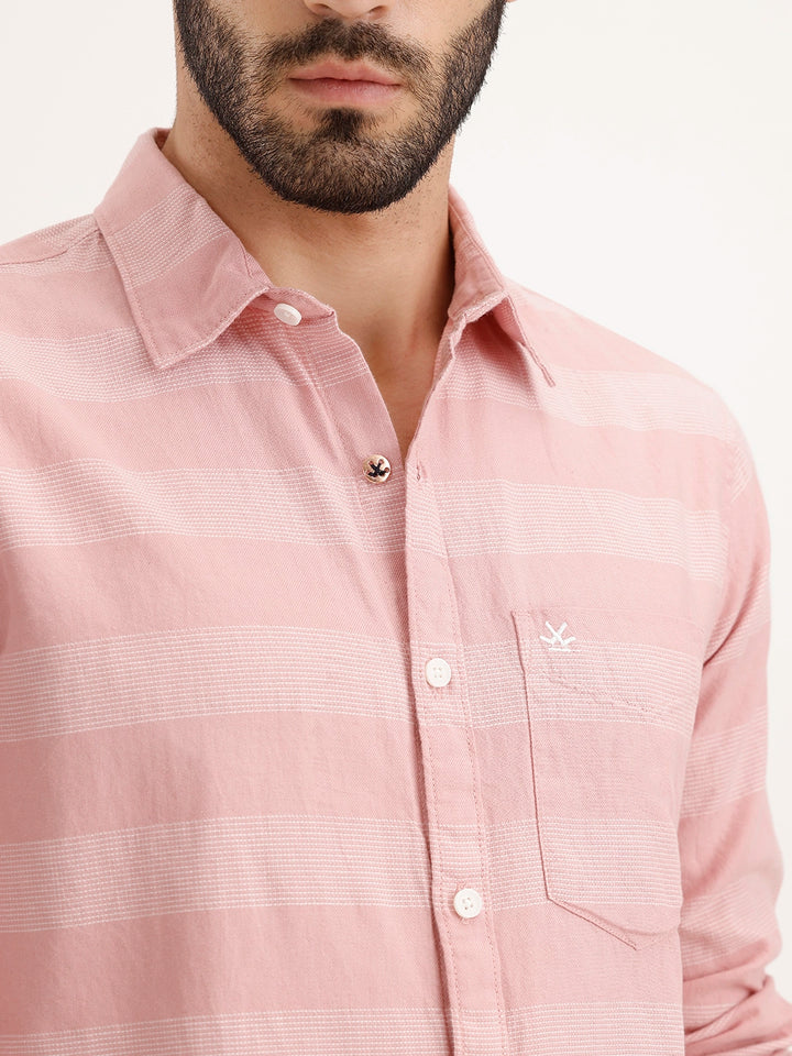 Regular Fit Striped Full Sleeve Shirt |Pink