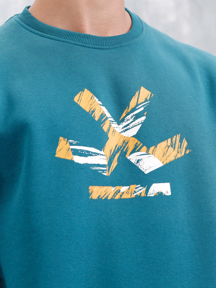 Men's Casual Branded Comfort Fit Sweatshirt | Teal