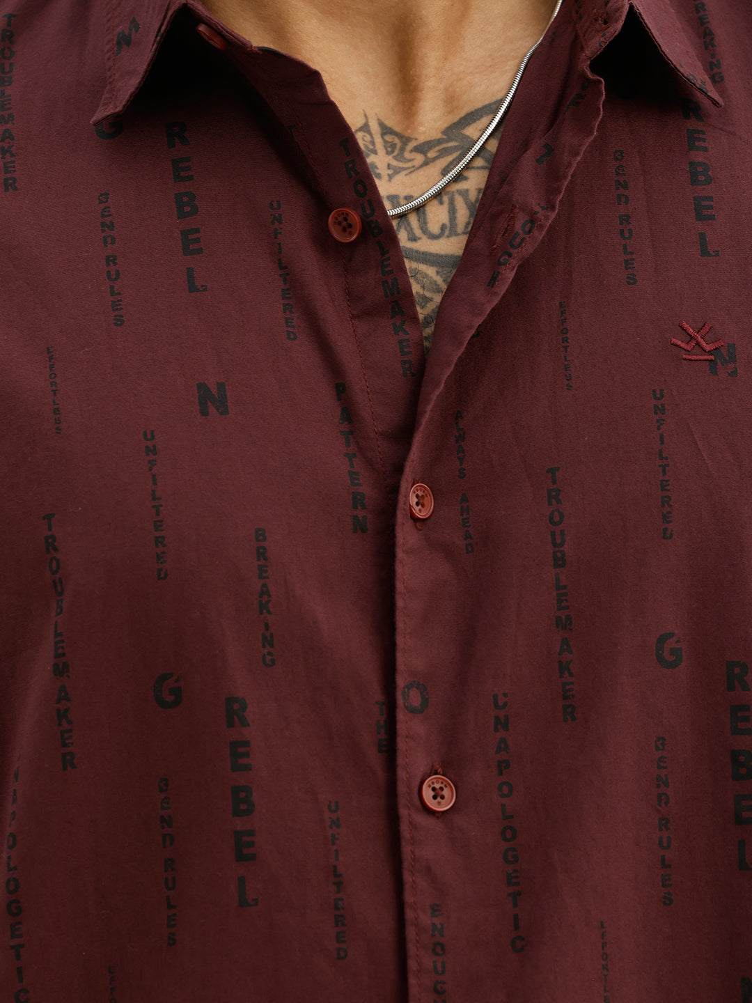 Slim Fit AOP Full Sleeve Shirt | Maroon