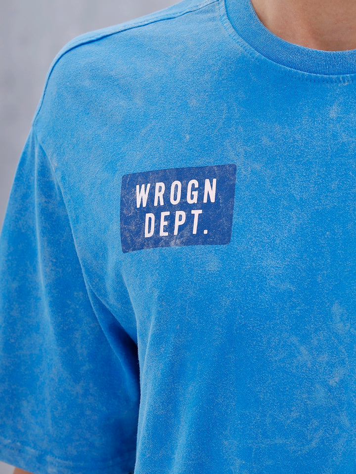 Washed Oversized Crew Neck Tshirt With Print | Blue