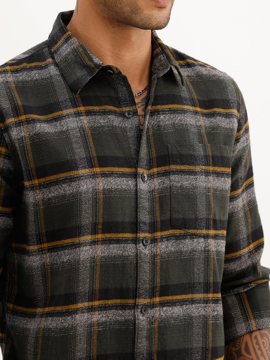 Slim Fit Checkered Full Sleeve Shirt | Dark Green