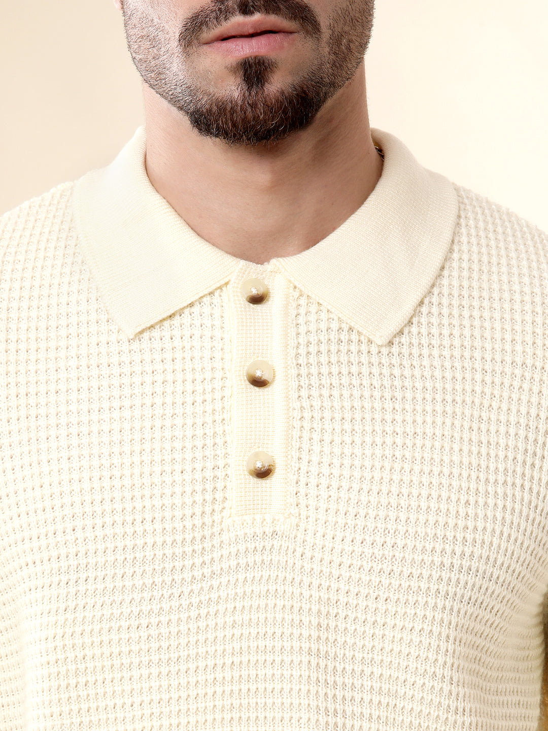 Beige Knit Spread Collar Sweater