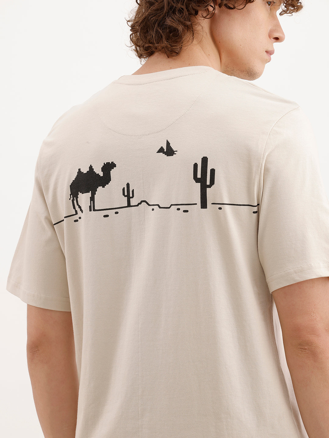 Comfort Fit Backprinted T- Shirt  | Beige