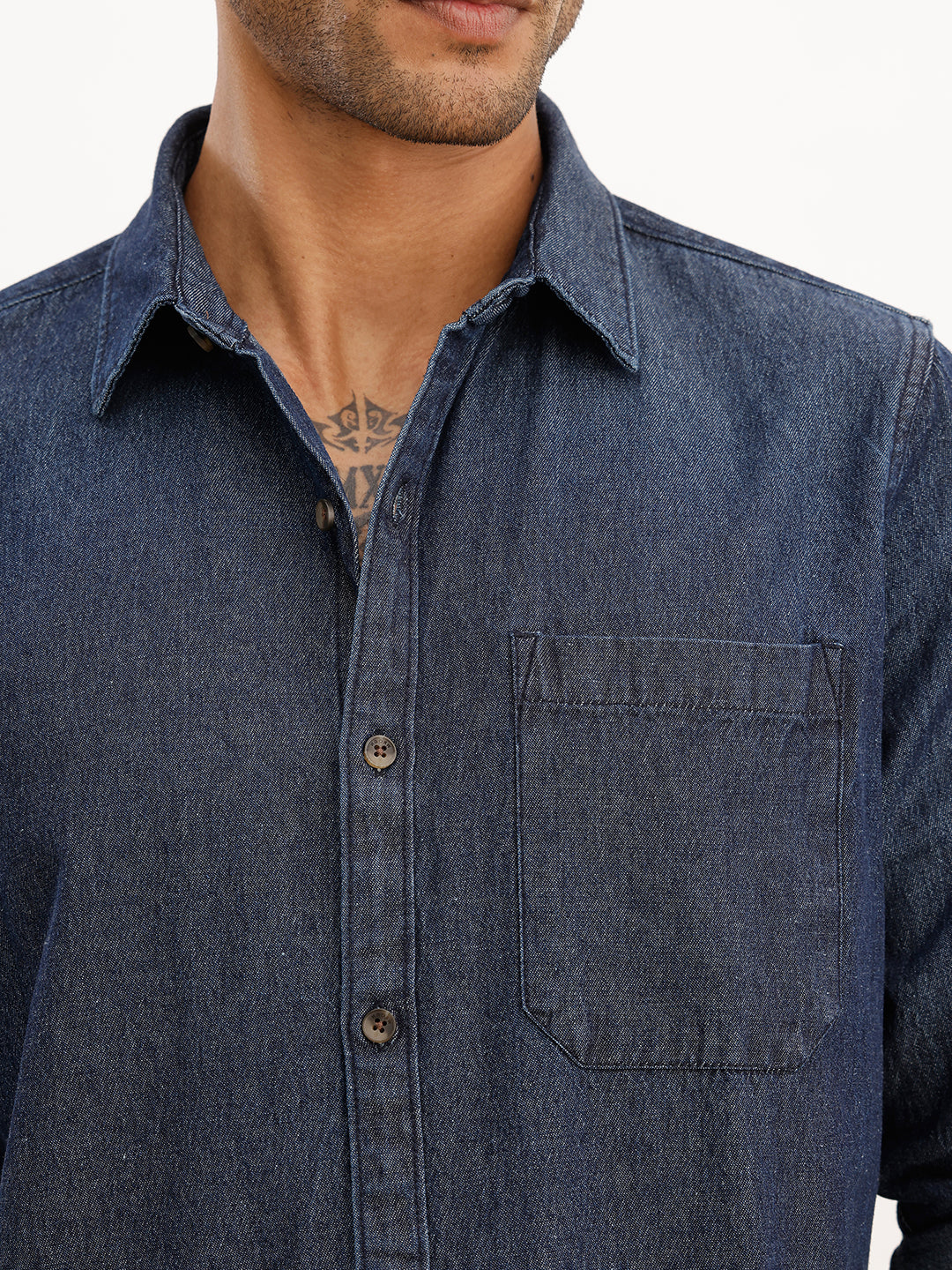 Classic Slim Fit Denim Shirt | Blue | WSH01FSSL0493M