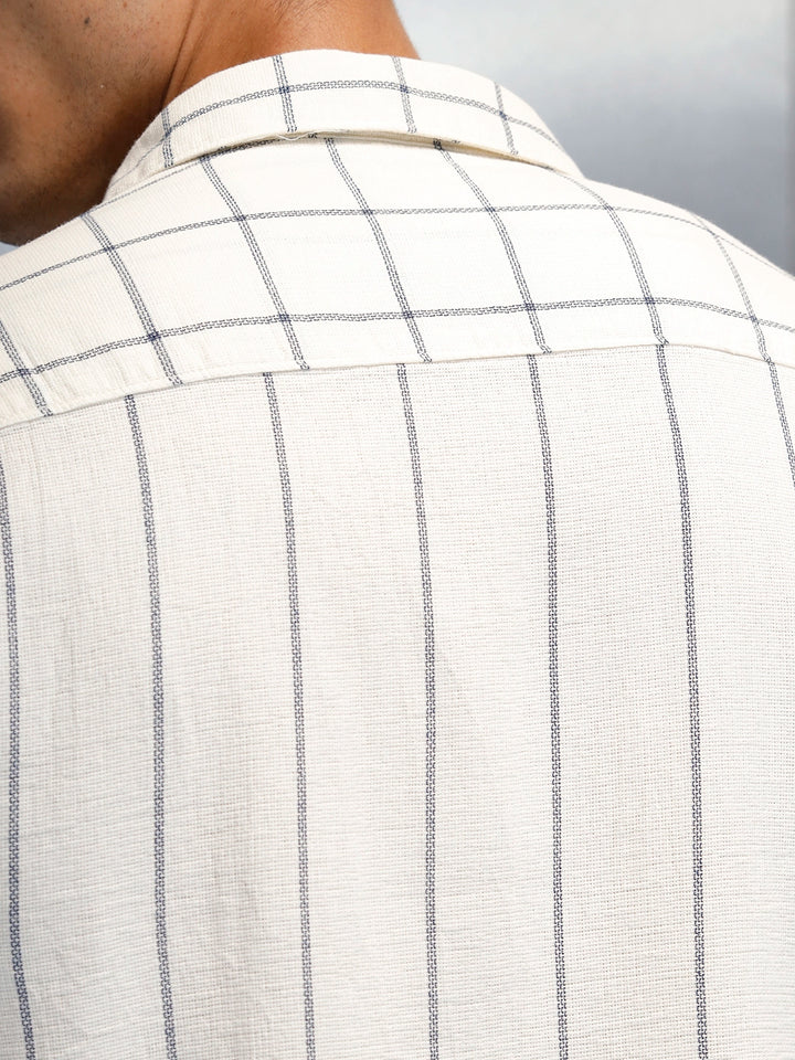 Asymmetrical Pattern Comfort Fit Men's Casual Shirt | White