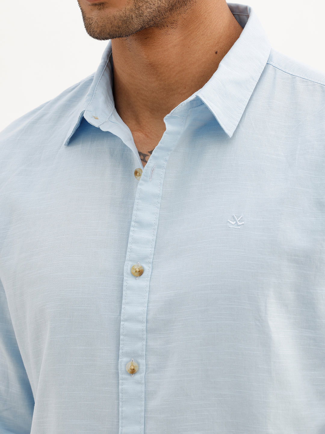 Solid Slim Fit 100% Cotton Shirt | Light Blue
