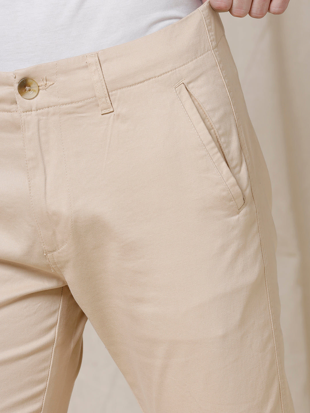 Beige Slim Fit Trousers