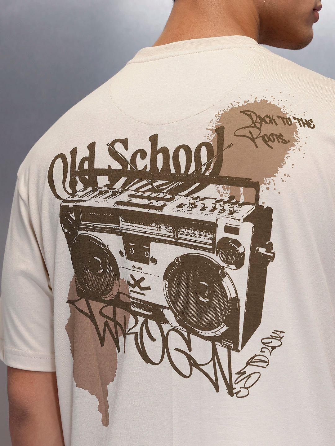 Casual Back Printed Oversized T-Shirt  | Beige