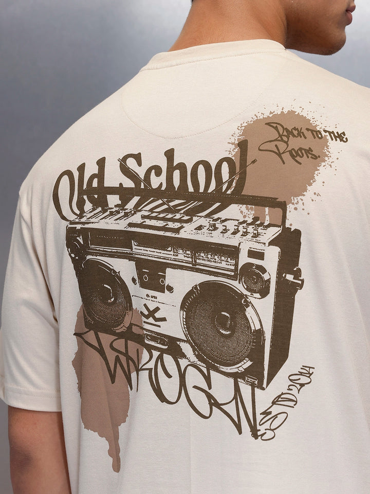 Casual Back Printed Oversized T-Shirt  | Beige