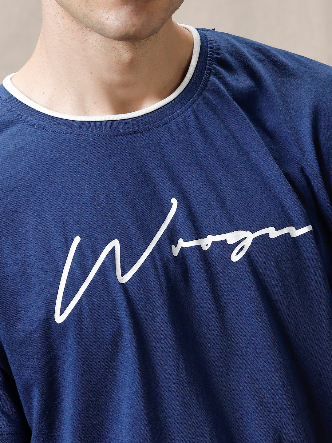 Blue Typography Printed T-Shirt