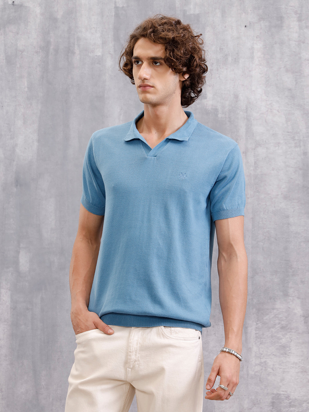 Premium Flat Knit Slim Fit Polo T-Shirt Blue1