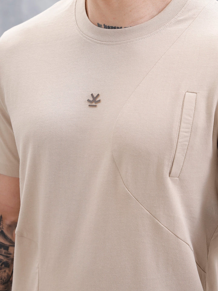 Casual Men's Tshirt With Cut&Sew Detail  | Khaki