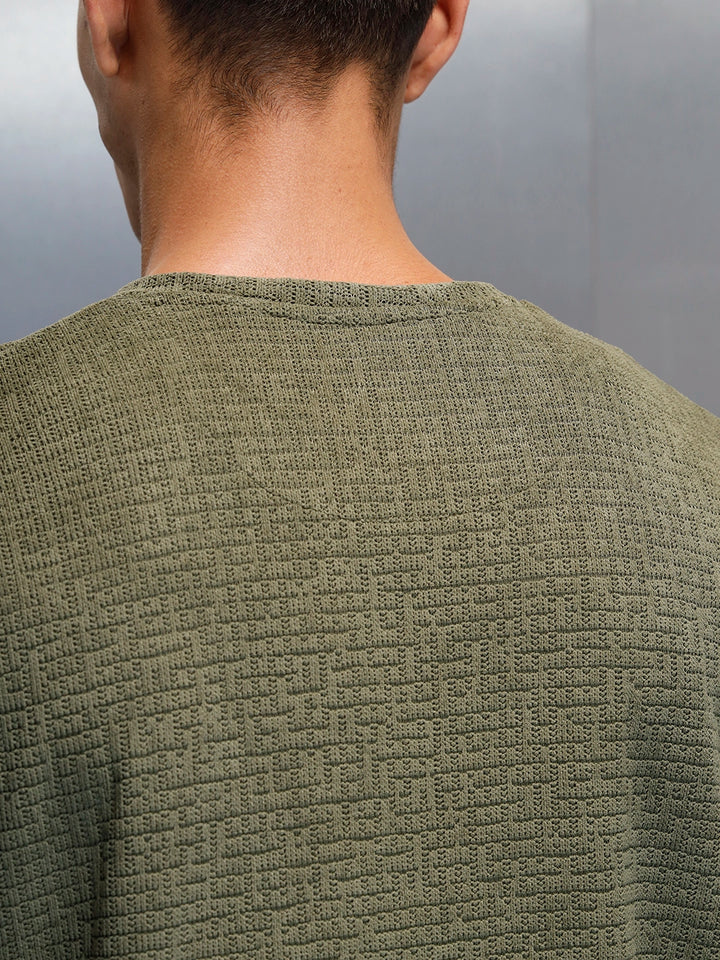 Textured Men's Casual Regualr Fit T-Shirt | Olive