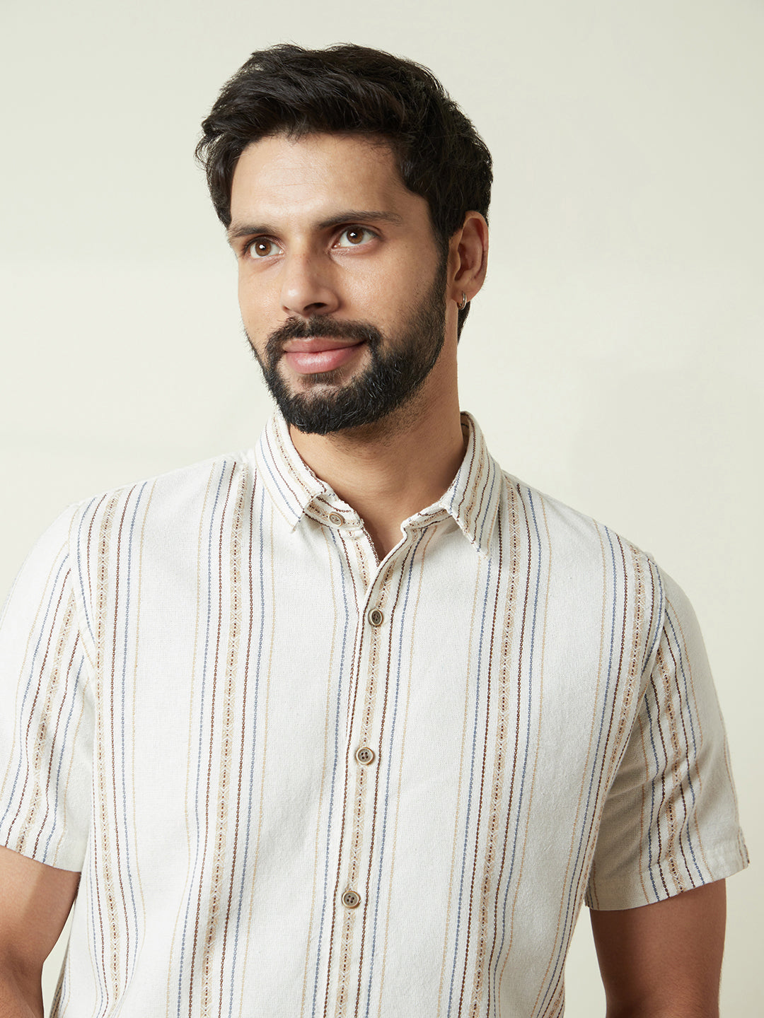 Striped Slim Fit Shirt in Khaki