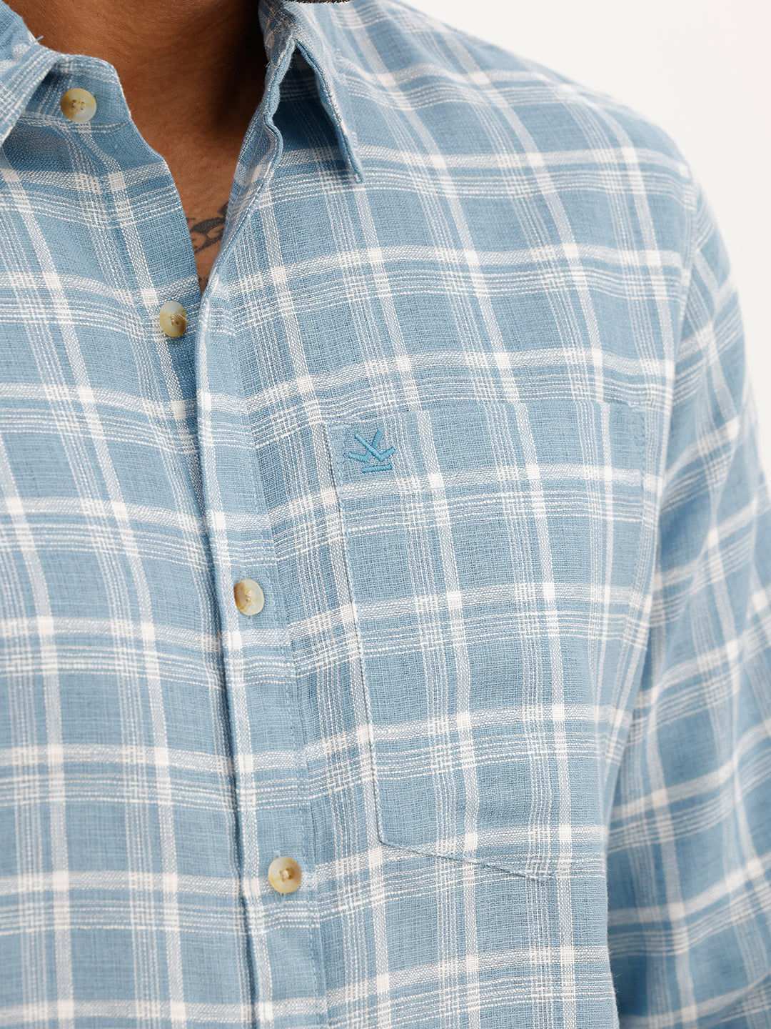 Regular Fit Checkered Full Sleeve Shirt | Light Blue | WWSH9161F