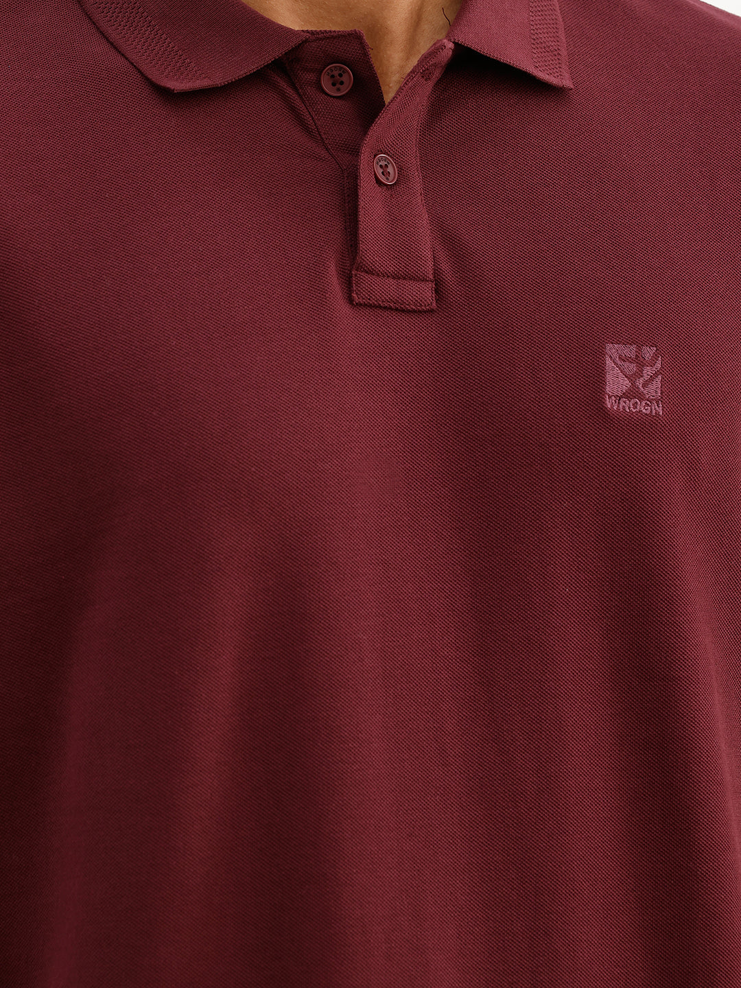 Solid Slim Fit Polo T-Shirt | Wine