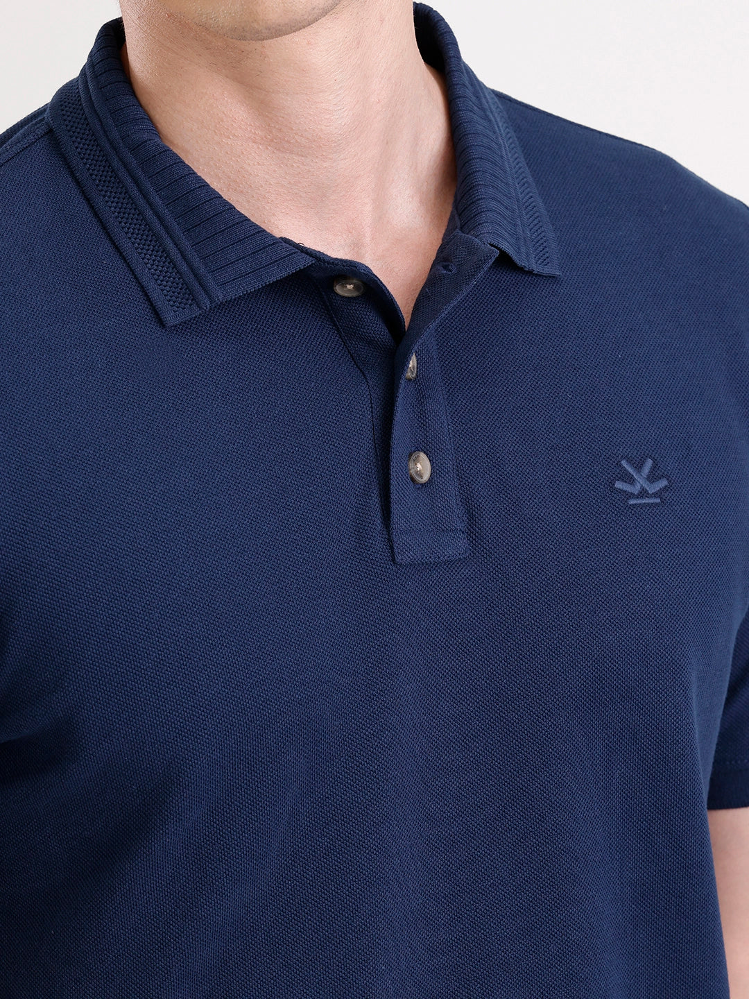 Jacquard Collar Polo T-Shirt  | Navy Blue
