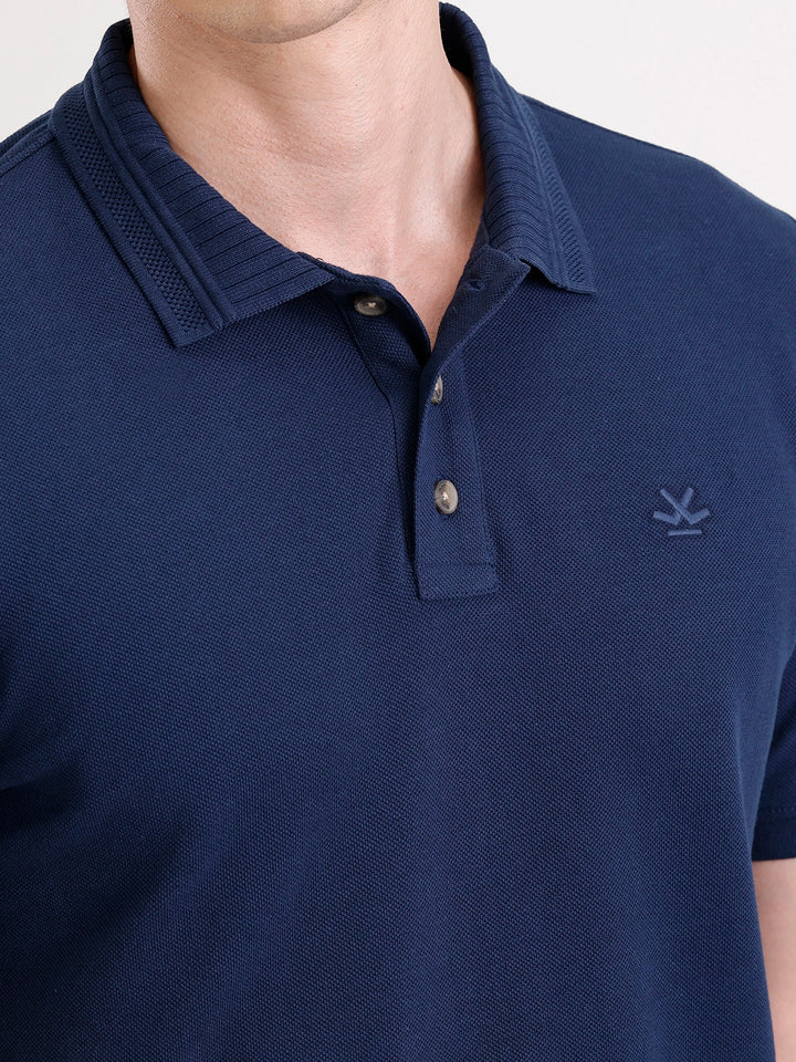 Jacquard Collar Polo T-Shirt  | Navy Blue