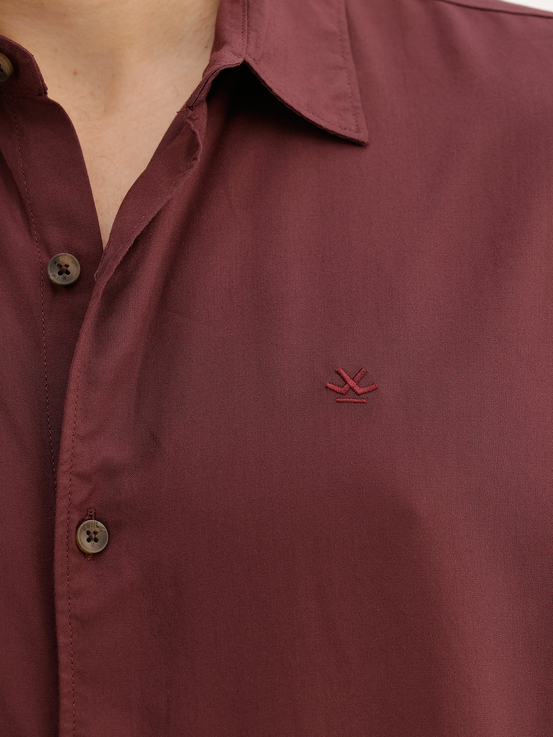 Slim Fit Viscose Bamboo Half Sleeve Shirt | Wine | WSH02HSSL0002S