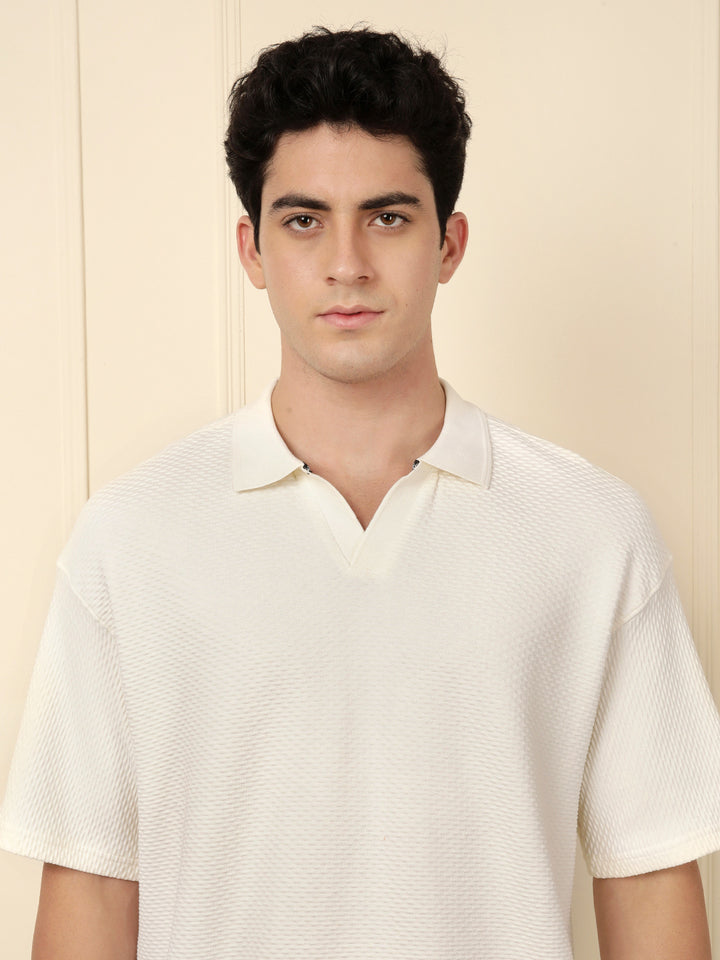 Textured Oversized Polo T-Shirt | White