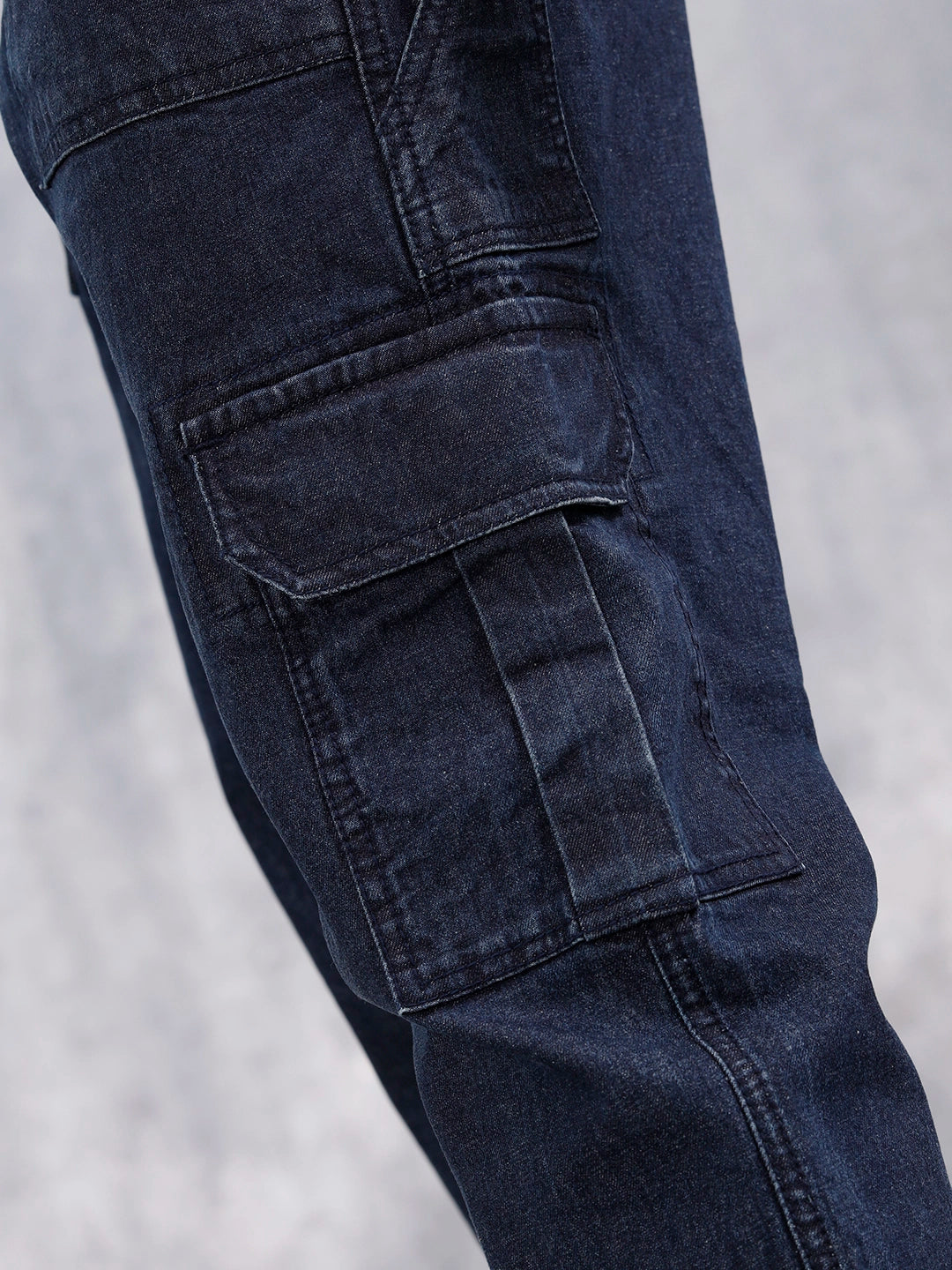 Washed Utility Cargo Jeans For Men | Dark Blue