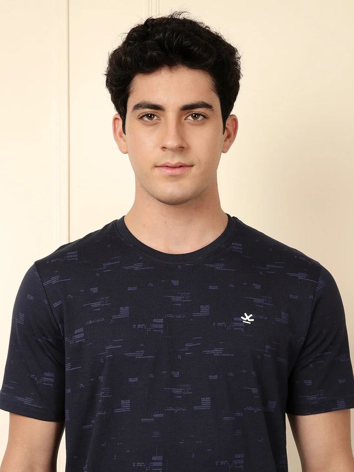 Tonal Regular Fit AOP T-Shirt | Navy Blue
