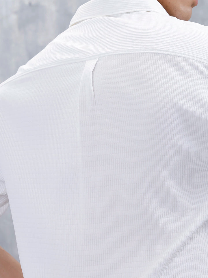 Wrogn Comfort Fit Self Textured Shirt | White