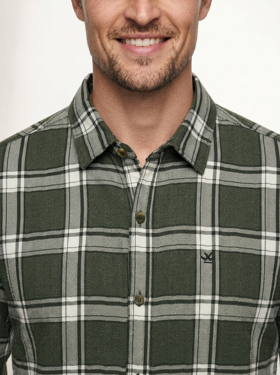 Comfort Fit Checkered Shirt | Dark Green